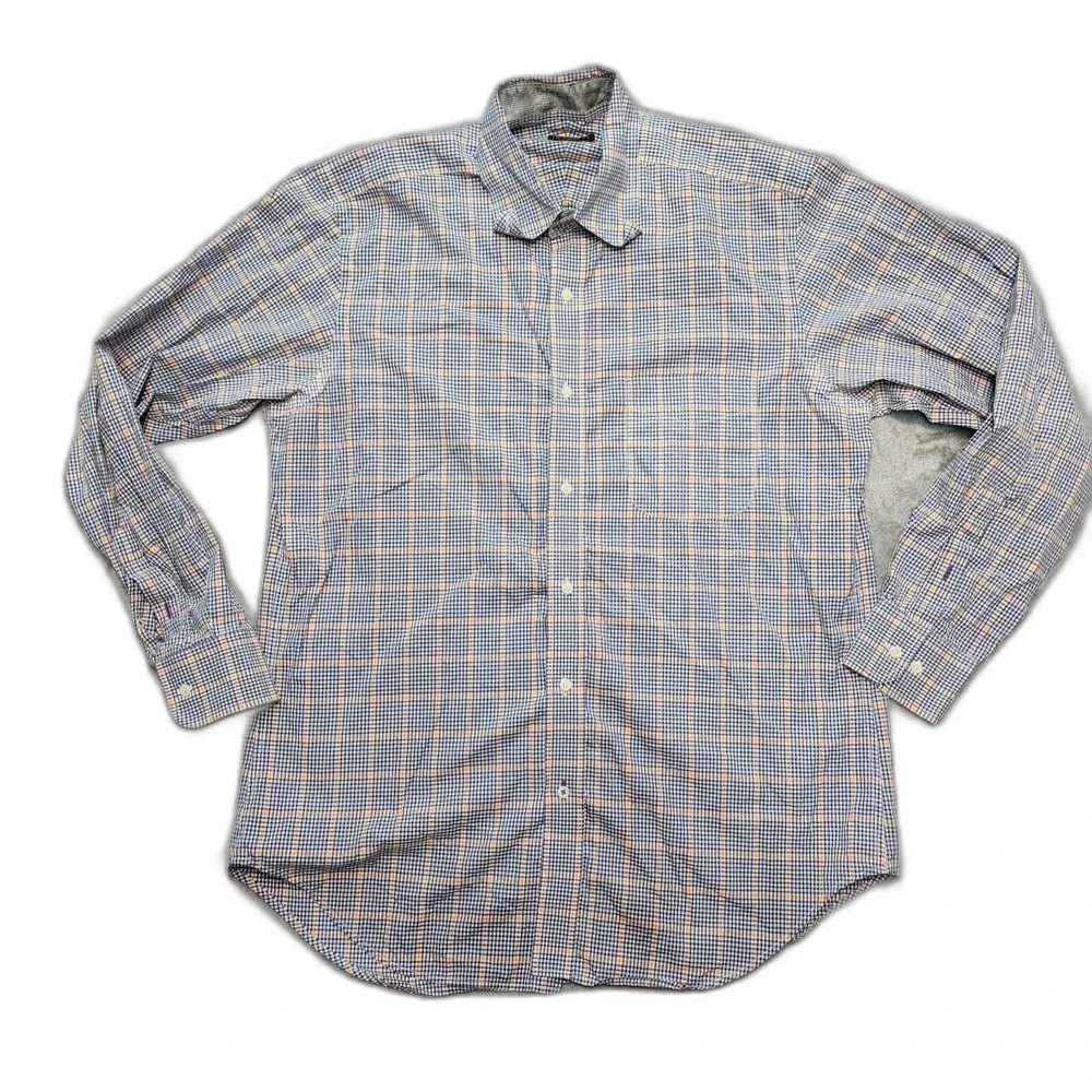 J. McLaughlin Men's Blue / Orange Multi Color Plaid Button Down Size M